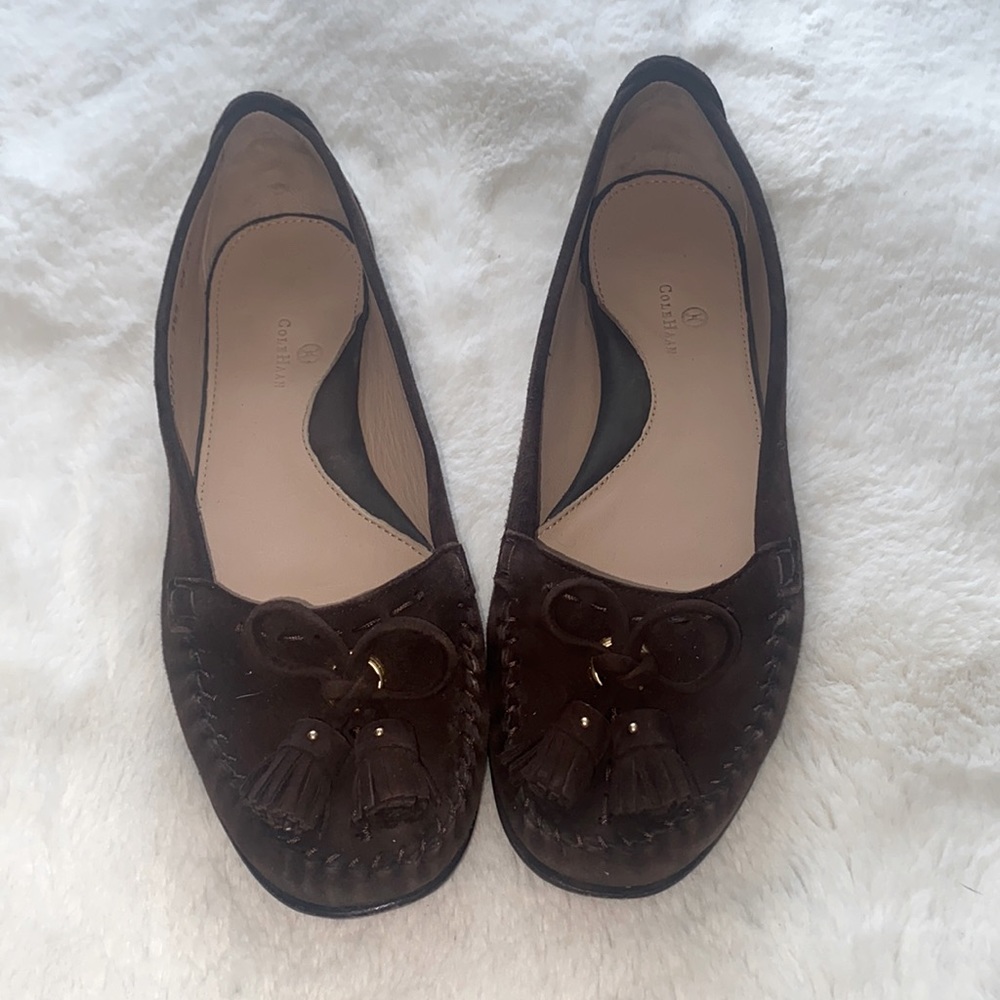 Cole Haan | Brown suede tasseled moccasin style slip on driving shoes | size 8.5 - Picture 2 of 9